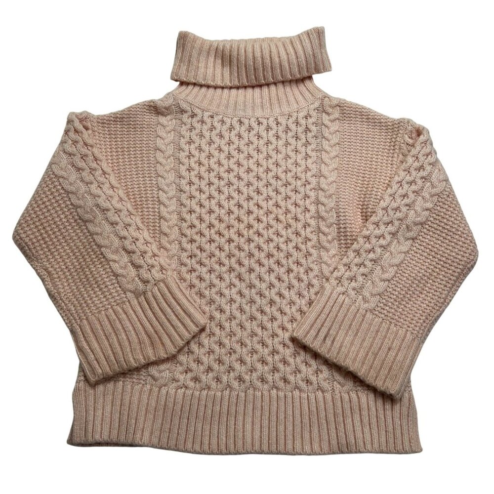 Ann Taylor Cable Knit Turtleneck Sweater in Pink
